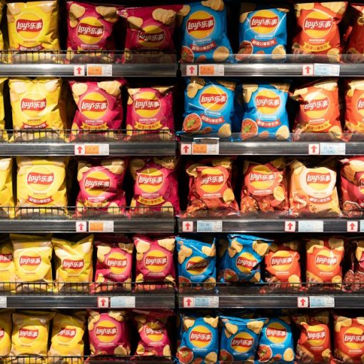 A display in a store filled with lots of chips, illustrating uses of prison canteen funds