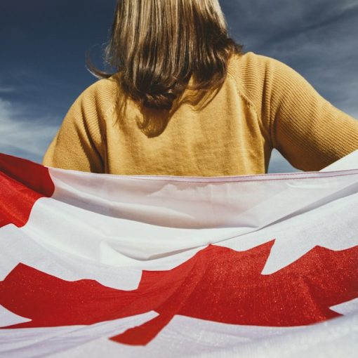 Woman holding Canada flag, illustrating dogs and high-tech prison tools