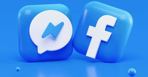 Messenger and Facebook app icons on a blue background, illustrating inmates using Facebook to continue crimes