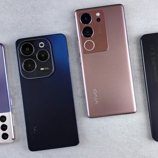 A group of four cell phones sitting next to each other, illustrating phones found in the Fulton County jail