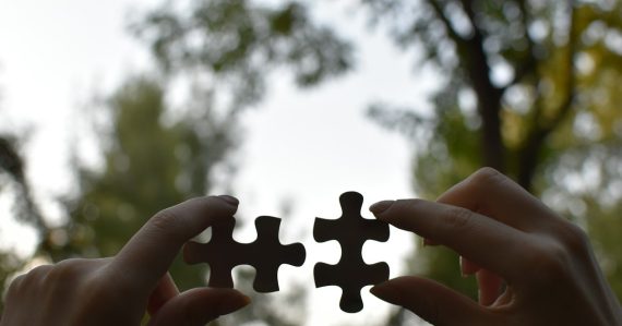 A person holding two pieces of a puzzle, illustrating no single solution to illegal phones