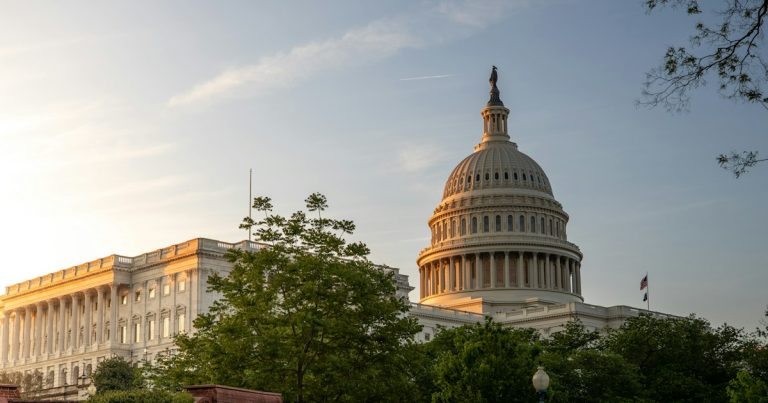 The United States Capitol building in Washington DC at golden hour, illustrating Feinstein's call to ban prison cellphones