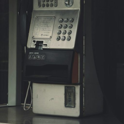 A pay phone sitting on top of a counter, illustrating FCC action on site commissions